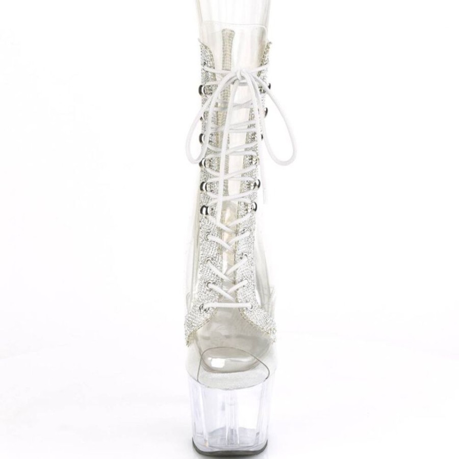 High Heels Pleaser | Pleaser Adore-1021C-2 Plateau Stiefeletten Strass Transparent