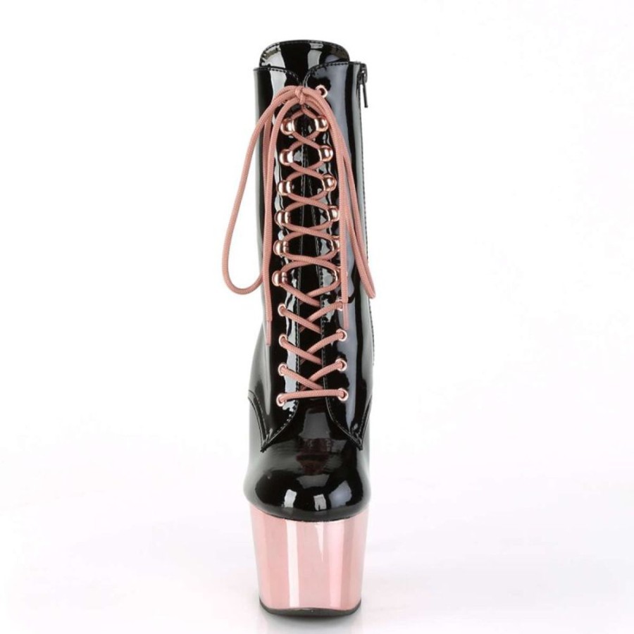 High Heels Pleaser | Pleaser Stiefelette Adore-1020 Schwarz Rose-Gold Chrom