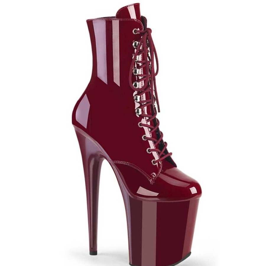 High Heels Pleaser | Pleaser Flamingo-1020 Plateau Stiefeletten Lack Burgundrot