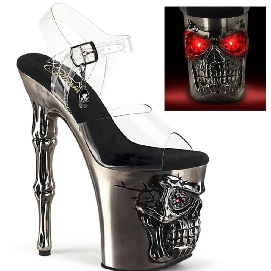 High Heels Pleaser | Pleaser Rapture-808-Lt Plateau Sandaletten Transparent Silber