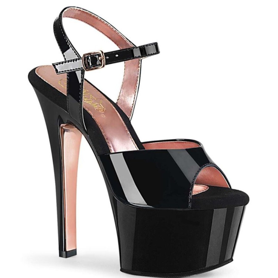 High Heels Pleaser | Pleaser Sandalette Aspire-609Tt Schwarz Rose-Gold Chrom