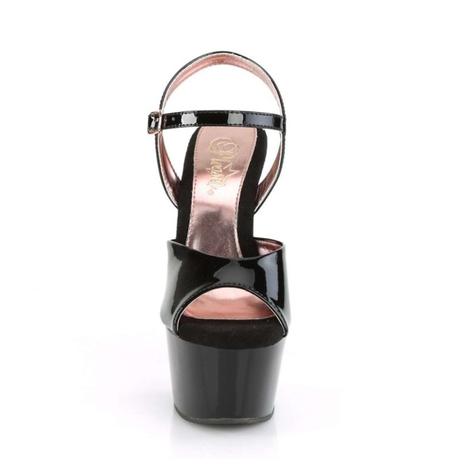 High Heels Pleaser | Pleaser Sandalette Aspire-609Tt Schwarz Rose-Gold Chrom