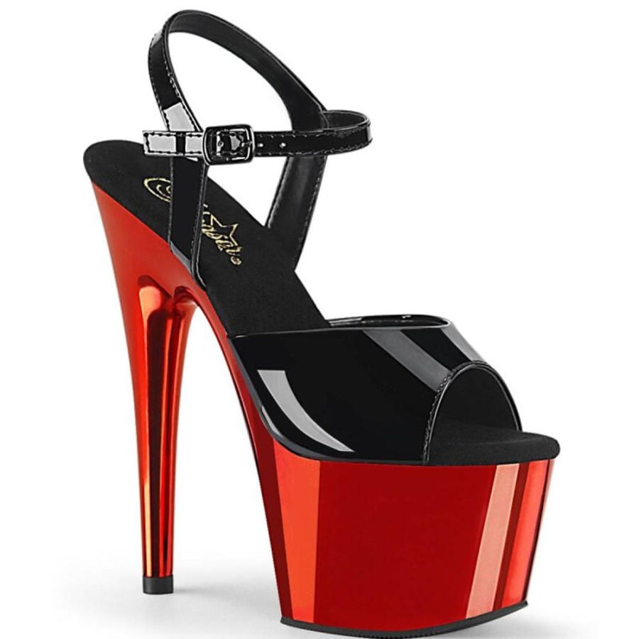 High Heels Pleaser | Pleaser Adore-709 Plateau Sandaletten Lack Chrom Rot