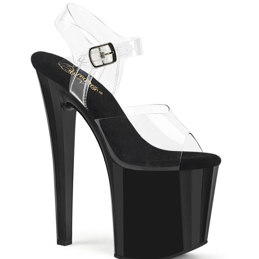 High Heels Pleaser | Pleaser Enchant-708 Plateau Sandaletten Transparent Schwarz