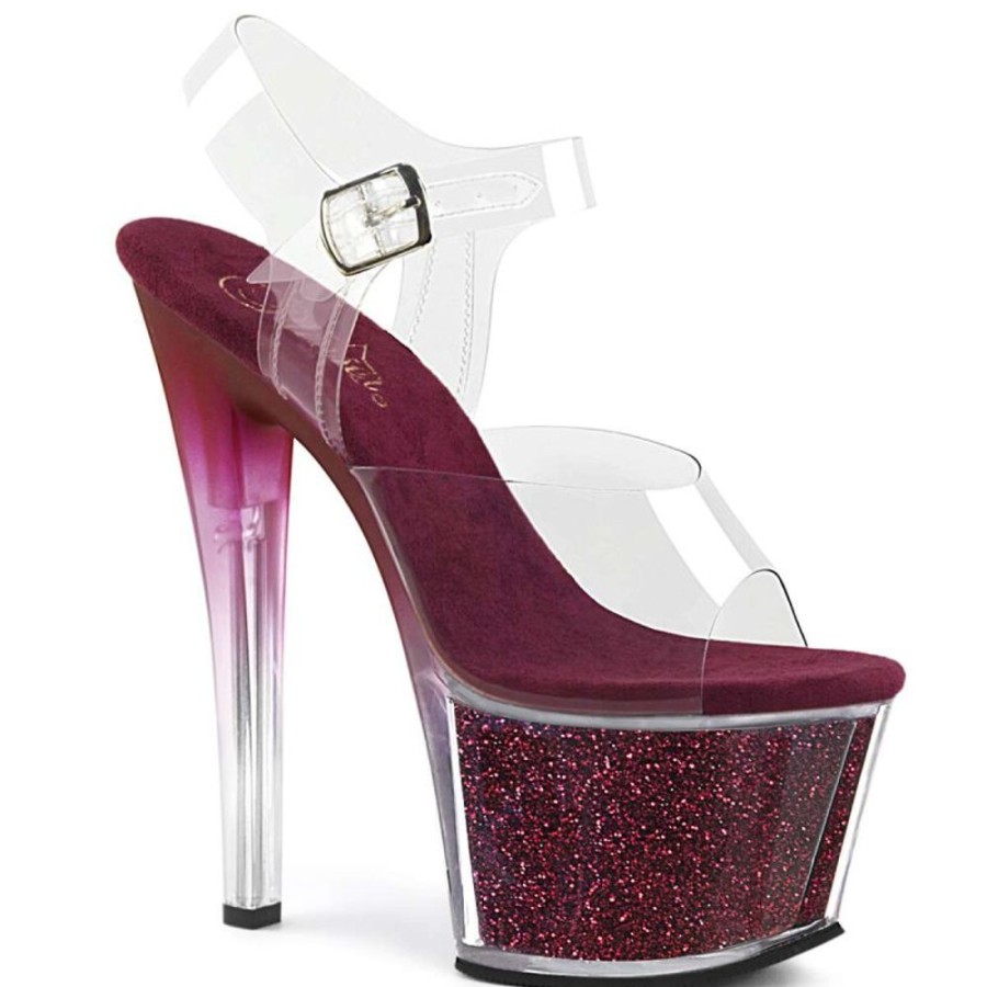 High Heels Pleaser | Pleaser Sandalette Sky-308G-T Transparent Burgunderrot Multi Glitter