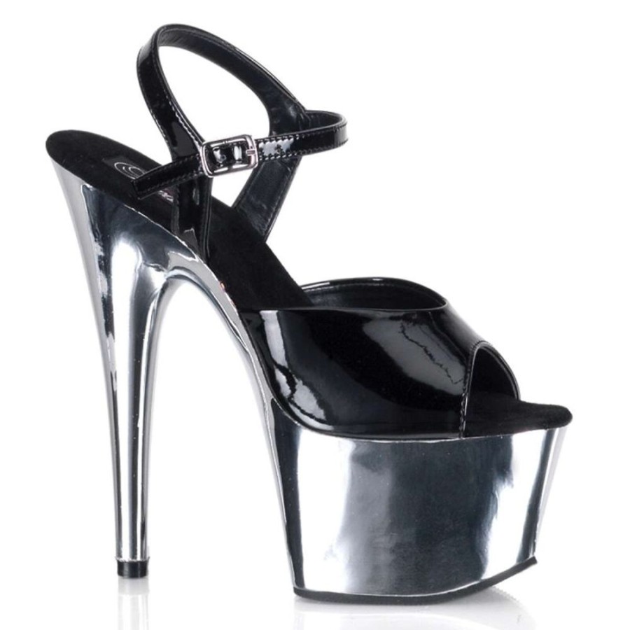 High Heels Pleaser | Pleaser Sandalette Adore-709 Schwarz Silber Chrom