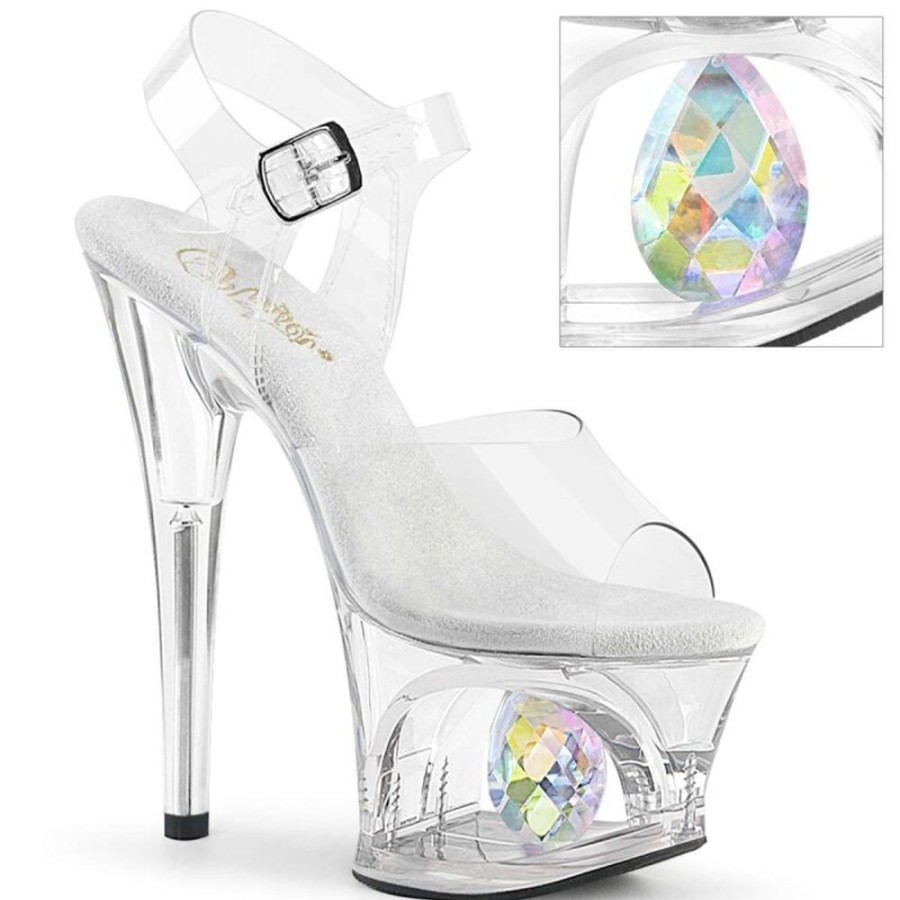 High Heels Pleaser | Pleaser Sandalette Moon-708Dia Transparent Silber