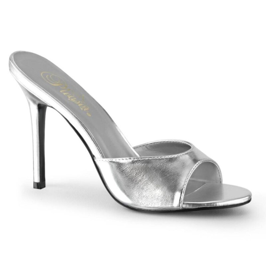 High Heels Pleaser | Pleaser Classique-01 Pantoletten Metallic Silber