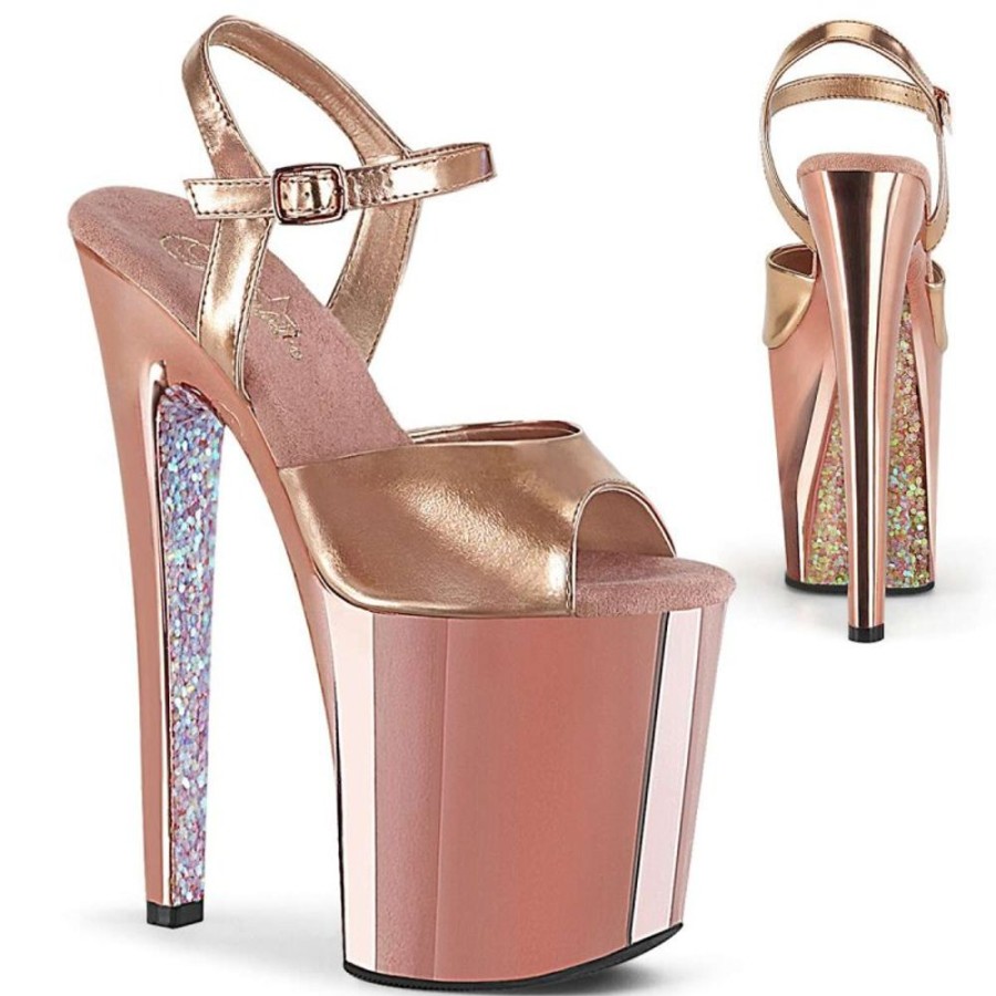 High Heels Pleaser | Pleaser Sandalette Xtreme-809Ttg Rose-Gold Metallic Chrom Glitter