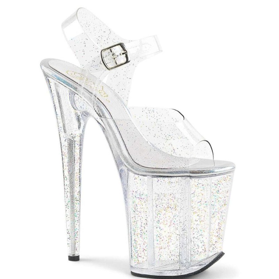 High Heels Pleaser | Pleaser Sandalette Flamingo-808Mmg Transparent Silber