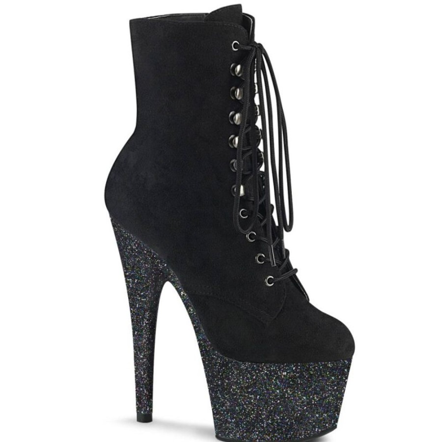 High Heels Pleaser | Pleaser Adore-1020Fsmg Plateau Stiefeletten Kunstliches Wildleder Glitter Schwarz