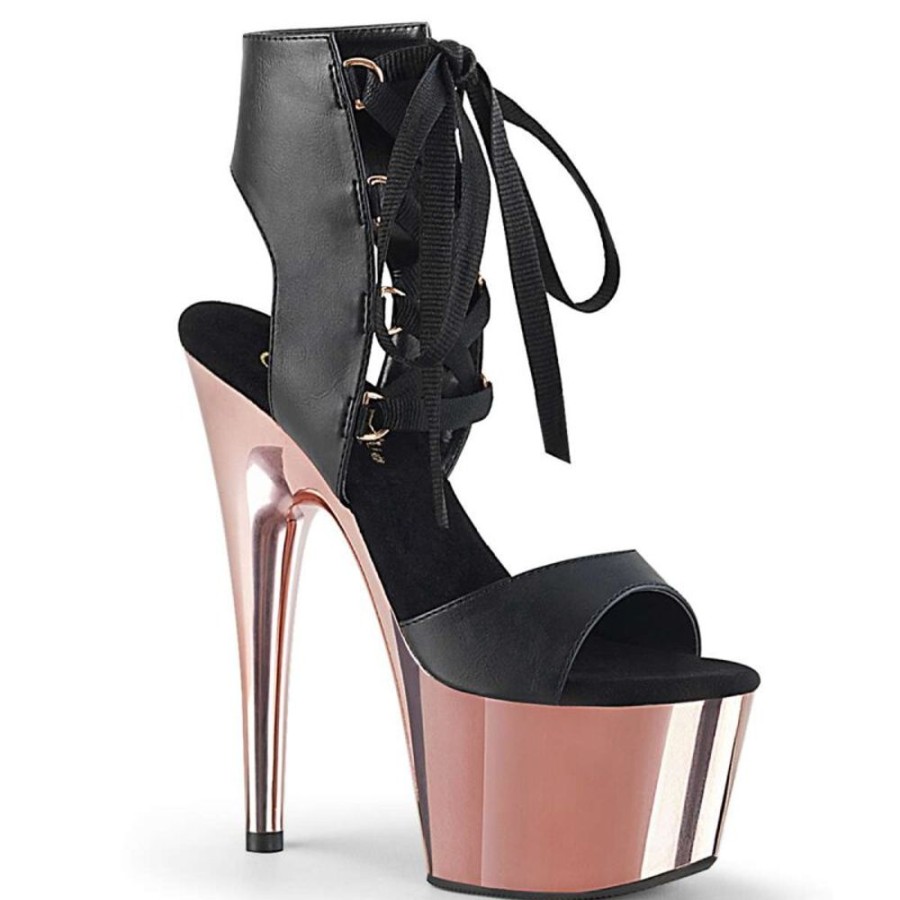 High Heels Pleaser | Pleaser Sandalette Adore-700-14 Schwarz Rose-Gold Chrom