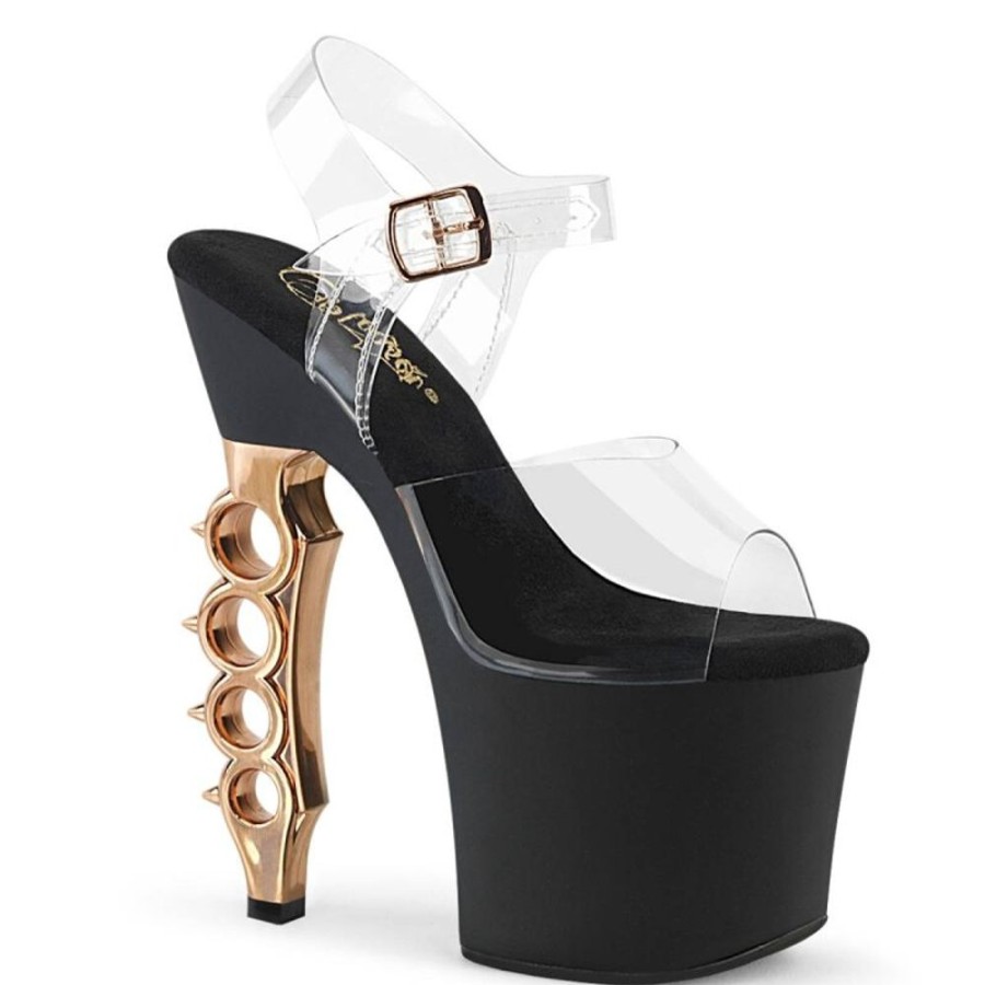 High Heels Pleaser | Pleaser Irongrip-708 Plateau Sandaletten Transparent Rose-Gold