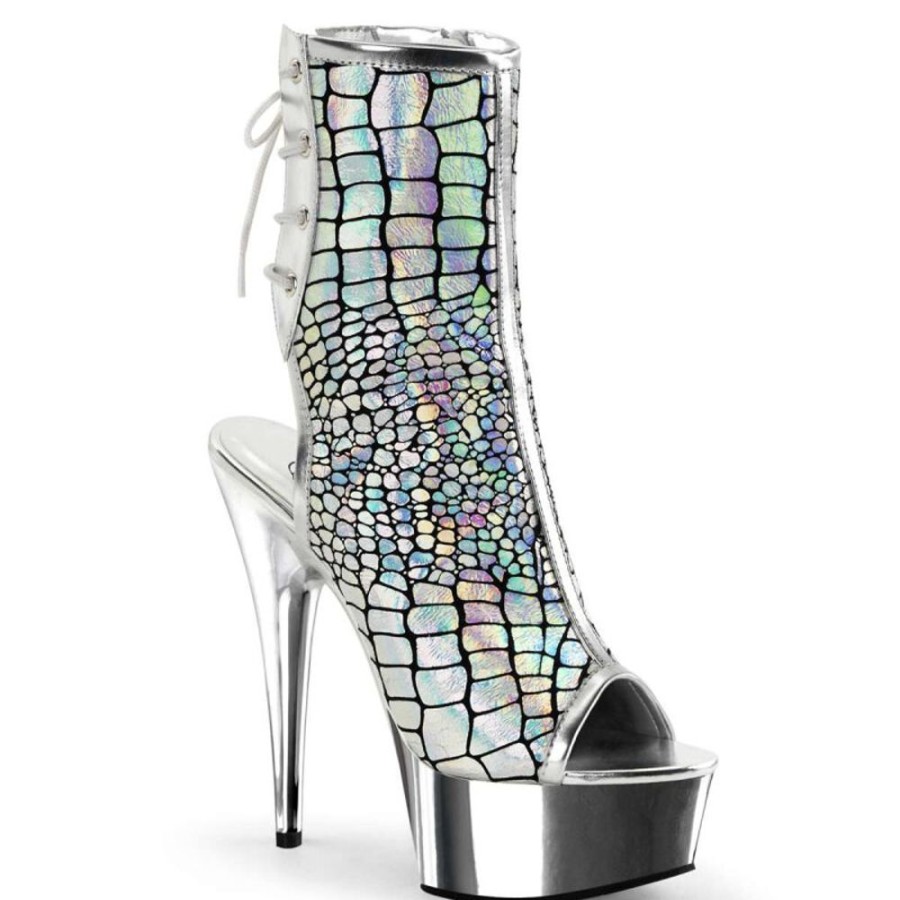 High Heels Pleaser | Pleaser Stiefelette Delight-1018Hg Silber Hologram Chrom