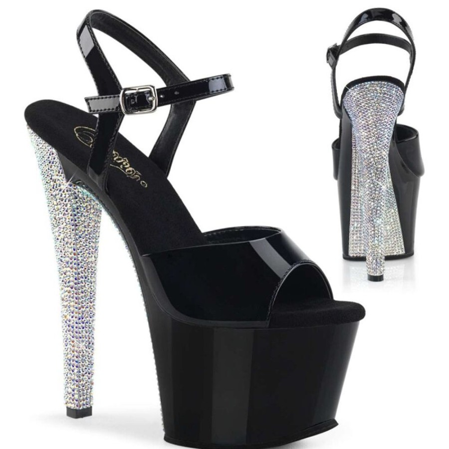 High Heels Pleaser | Pleaser Sandalette Sky-309Chrs Schwarz Silber Strass