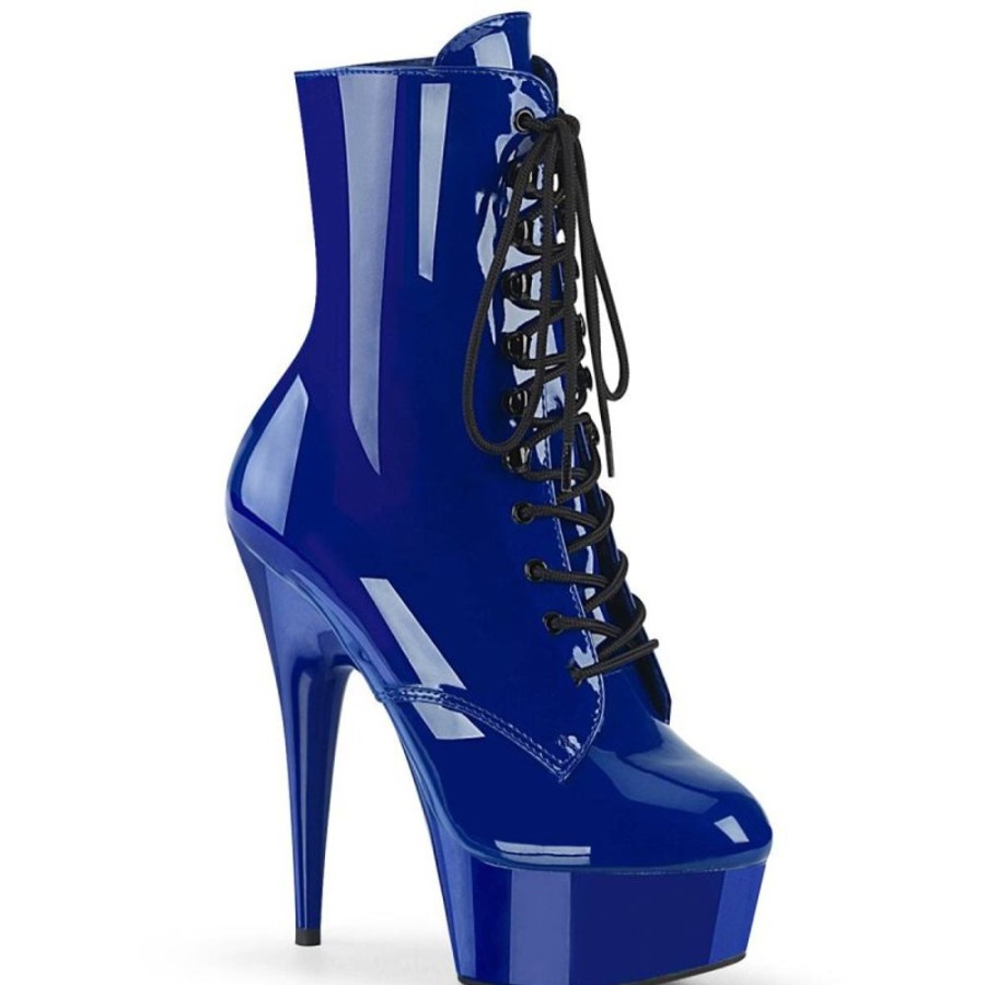 High Heels Pleaser | Pleaser Delight-1020 Plateau Stiefeletten Lack Blau