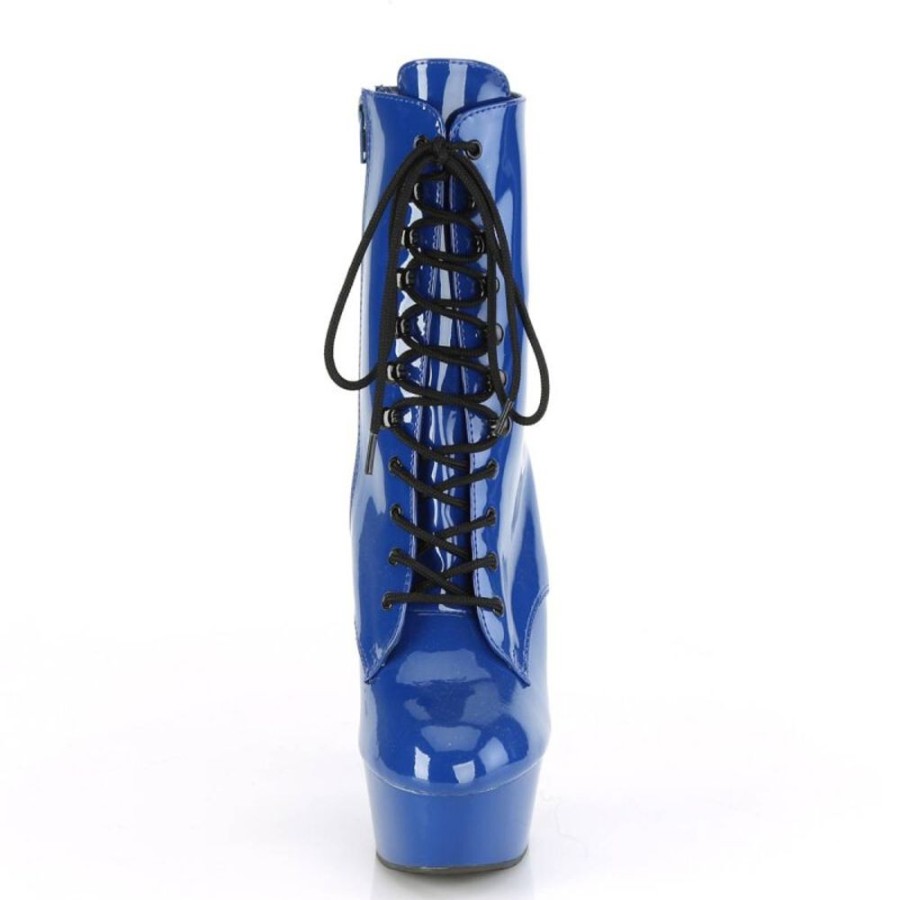 High Heels Pleaser | Pleaser Delight-1020 Plateau Stiefeletten Lack Blau