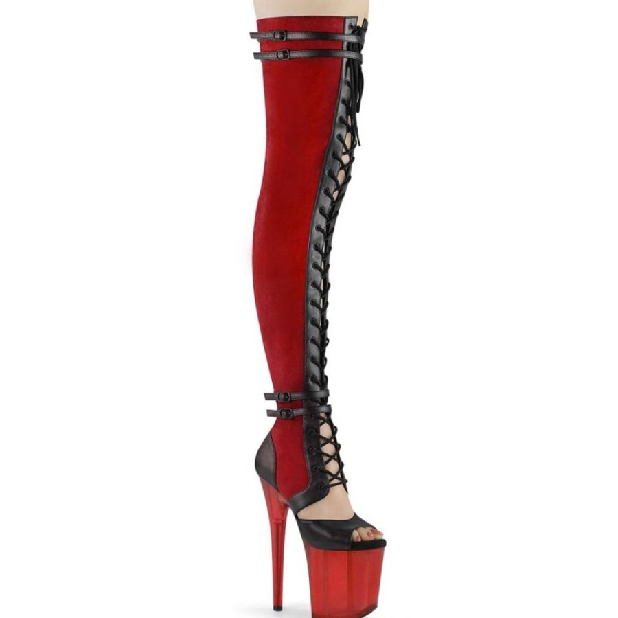 High Heels Pleaser | Pleaser Flamingo-3027 Plateau Overknee Stiefel Kunstliches Wildleder Rot