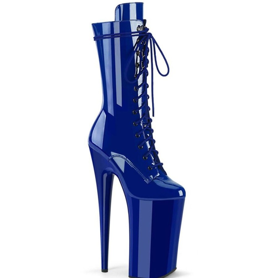 High Heels Pleaser | Pleaser Beyond-1050 Plateau Stiefeletten Lack Blau