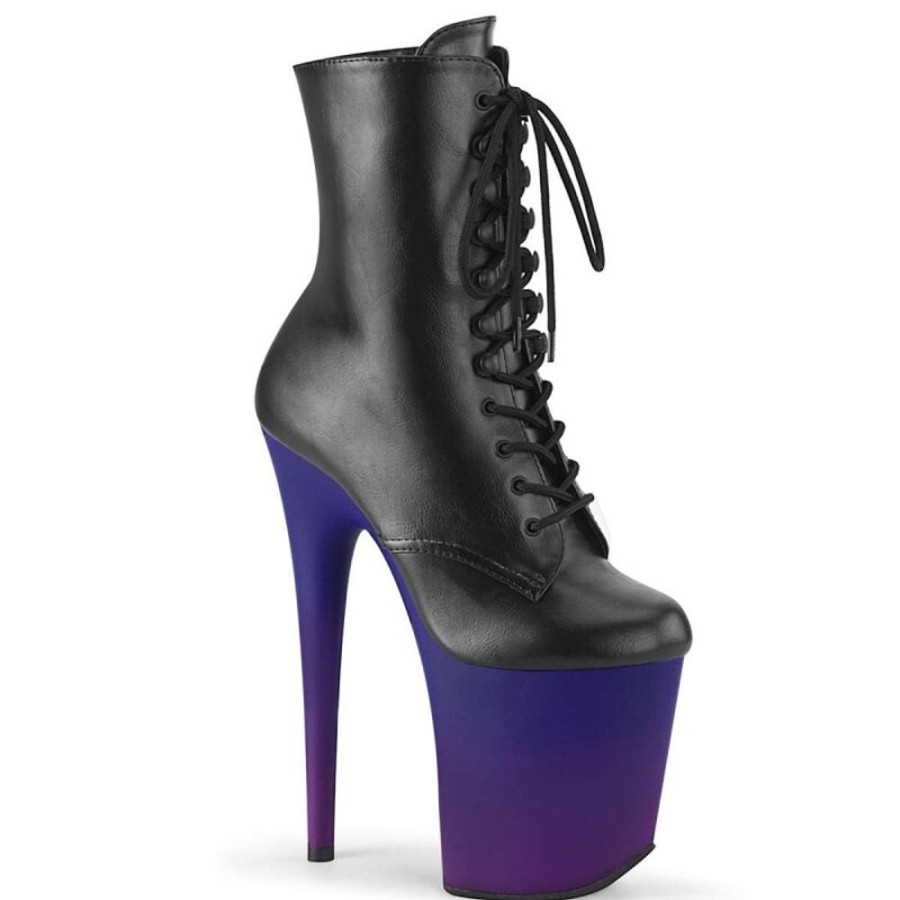 High Heels Pleaser | Pleaser Stiefelette Flamingo-1020Bp Schwarz Blau-Lila