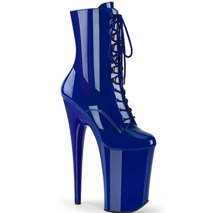 High Heels Pleaser | Pleaser Infinity-1020 Plateau Stiefeletten Lack Blau