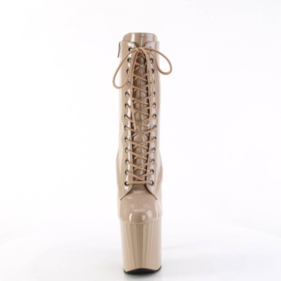 High Heels Pleaser | Pleaser Enchant-1040 Plateau Stiefel Lack Beige