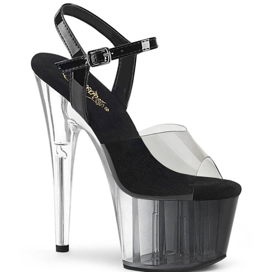 High Heels Pleaser | Pleaser Adore-708T-1 Plateau Sandaletten Rauch Transparent Schwarz