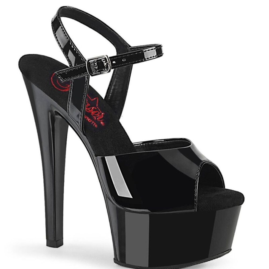 High Heels Pleaser | Pleaser Gleam-609 Plateau Sandaletten Lack Schwarz