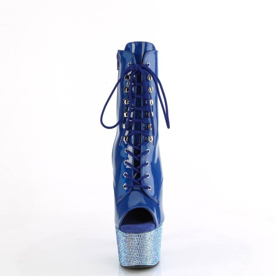 High Heels Pleaser | Pleaser Bejeweled-1021-7 Plateau Stiefeletten Holo Strass Blau