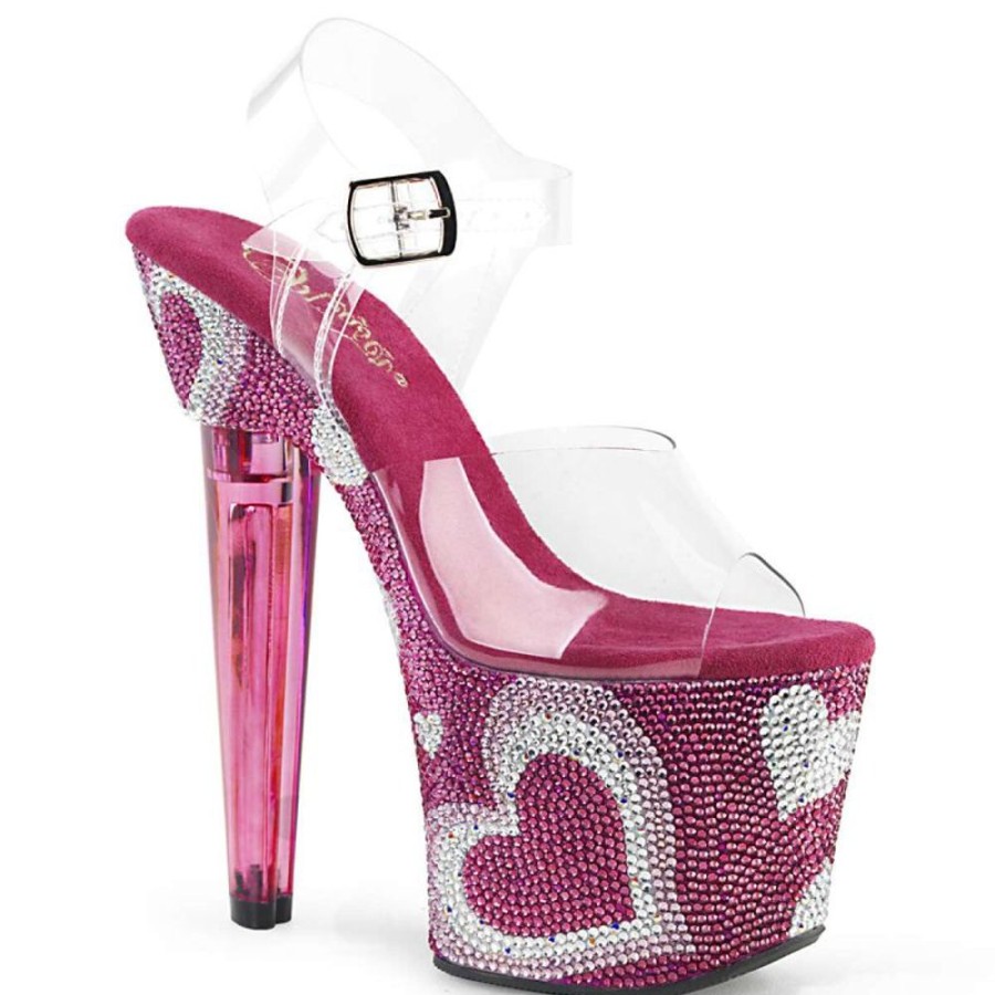 High Heels Pleaser | Pleaser Sandalette Lovesick-708Heart Transparent Pink Strass