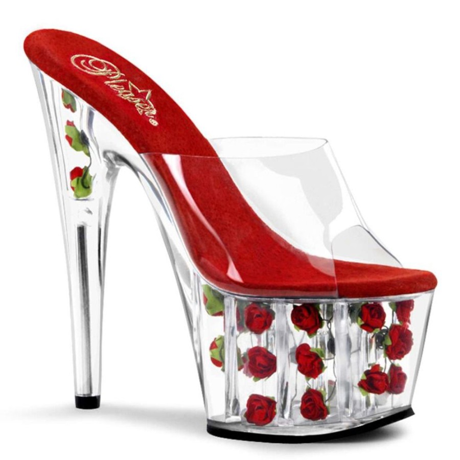 High Heels Pleaser | Pleaser Pantolette Adore-701Fl Transparent Rot