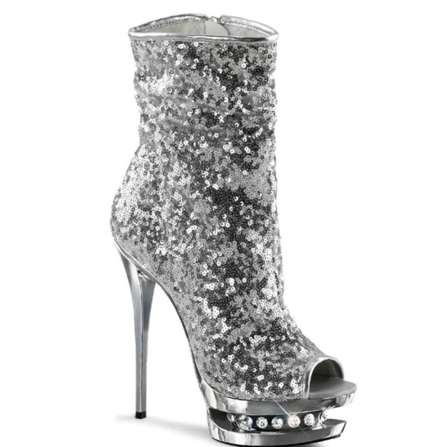 High Heels Pleaser | Pleaser Stiefelette Blondie-R-1008 Silber Multi Strass Chrom