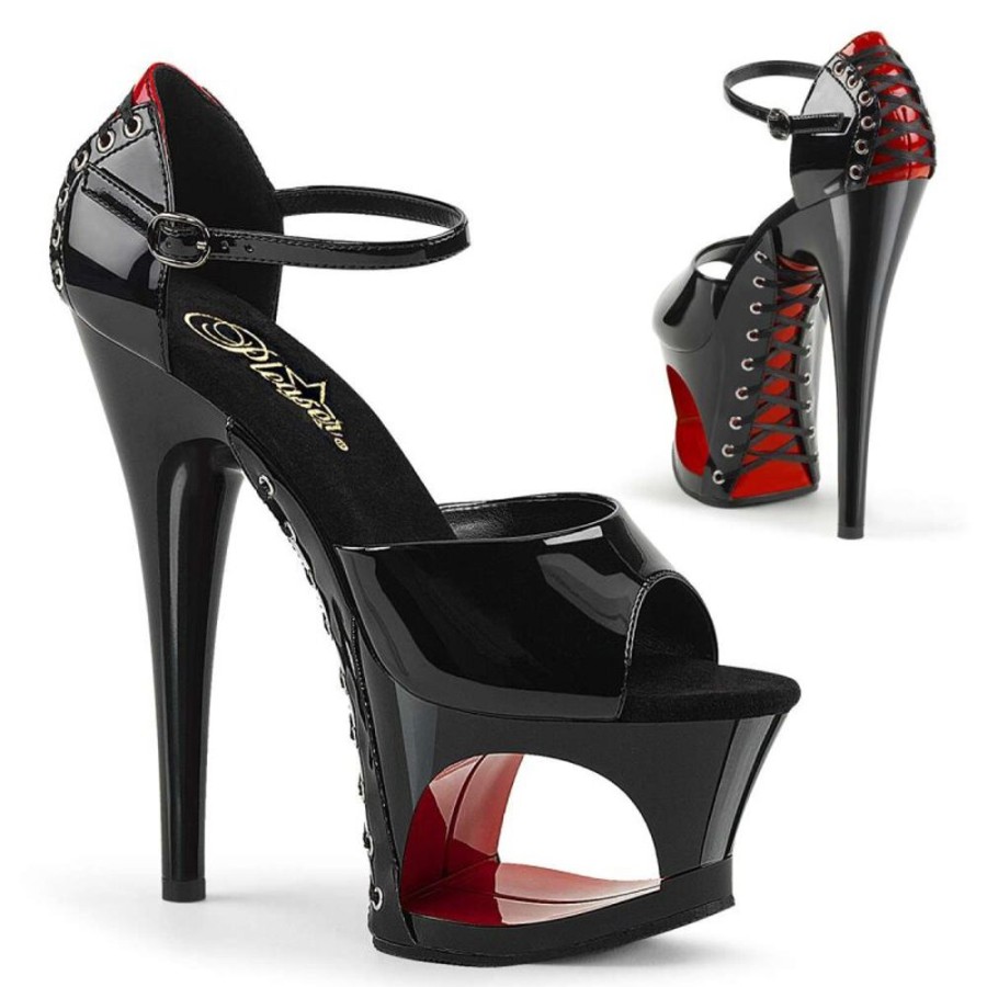 High Heels Pleaser | Pleaser Sandalette Moon-760Fh Schwarz Rot