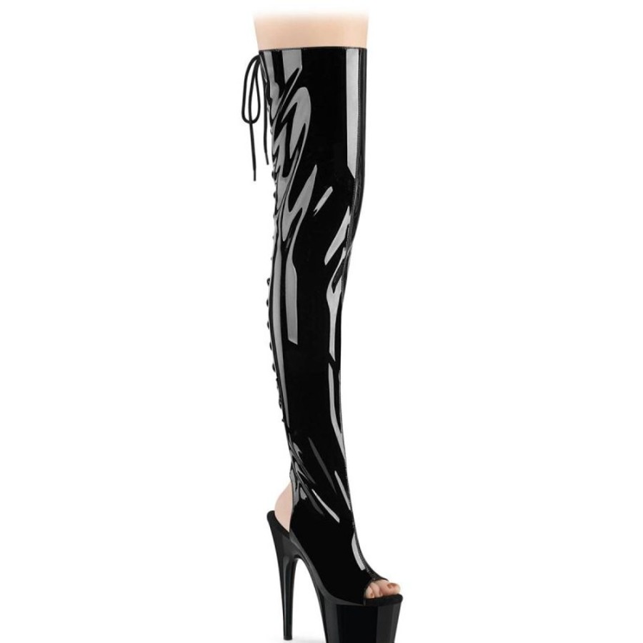 High Heels Pleaser | Pleaser Adore-3017 Plateau Overknee Stiefel Lack Schwarz