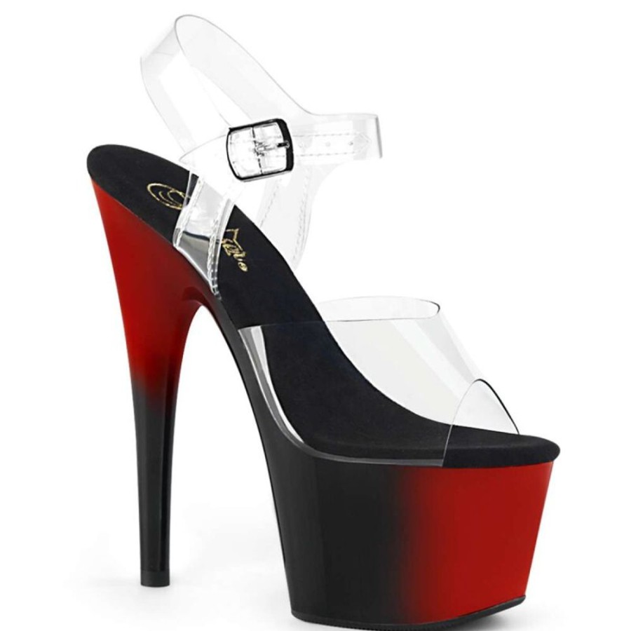 High Heels Pleaser | Pleaser Sandalette Adore-708Br Transparent Rot Schwarz