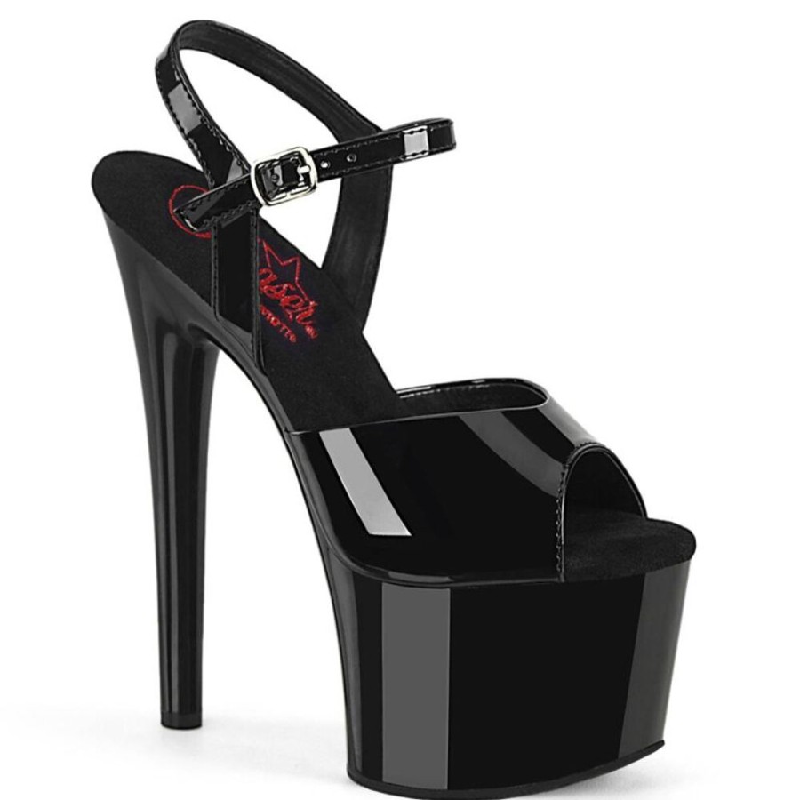 High Heels Pleaser | Pleaser Passion-709 Plateau Sandaletten Lack Schwarz