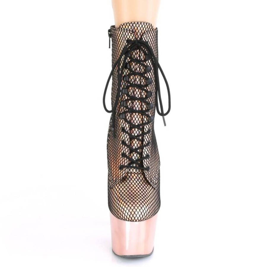 High Heels Pleaser | Pleaser Adore-1020Hfn Plateau Stiefeletten Mesh Holo Rose-Gold