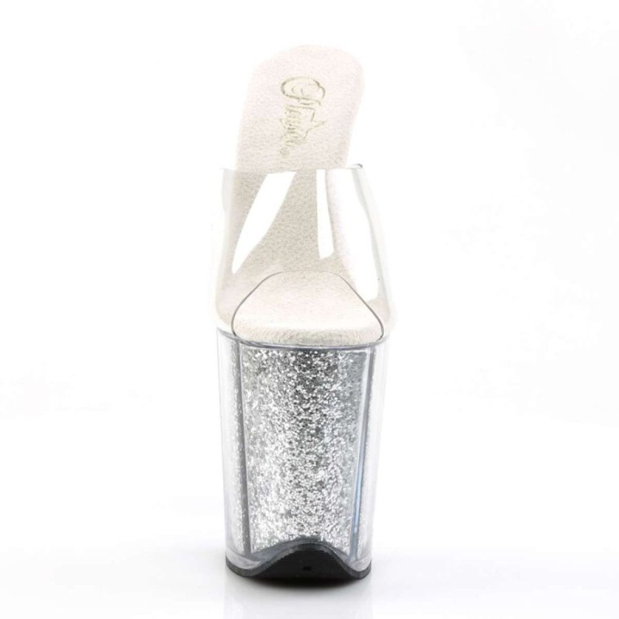 High Heels Pleaser | Pleaser Pantolette Flamingo-801G Transparent Silber Multi Glitter