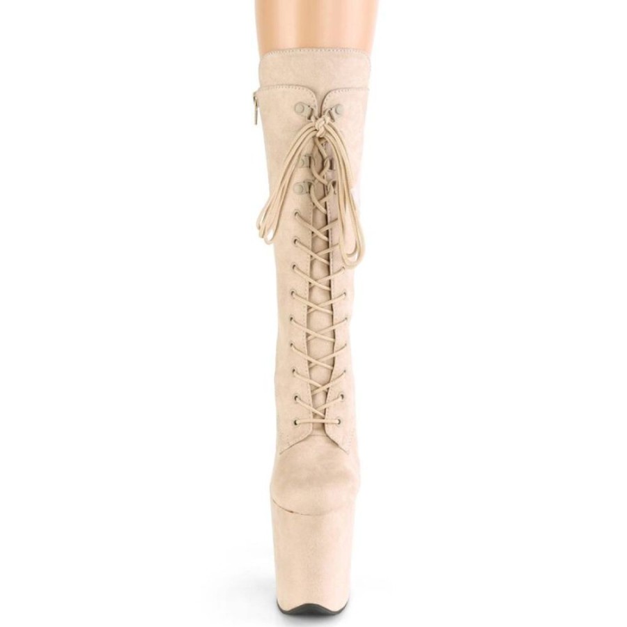 High Heels Pleaser | Pleaser Flamingo-1050Fs Plateau Stiefeletten Kunstliches Wildleder Beige