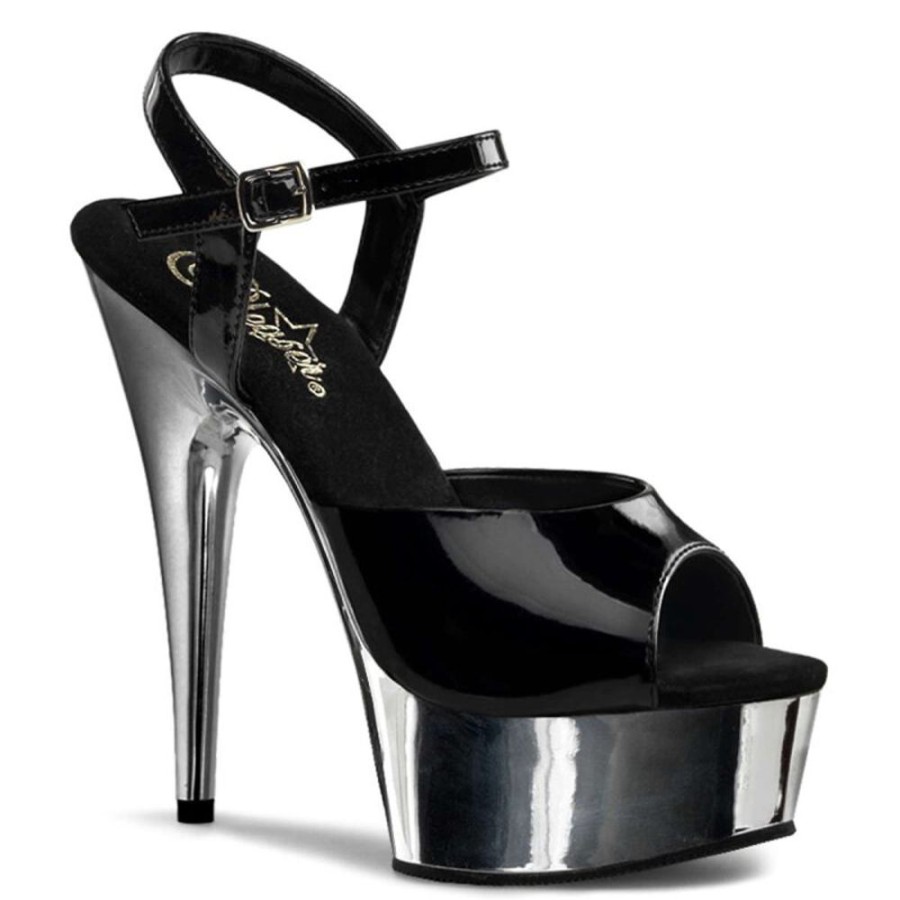 High Heels Pleaser | Pleaser Sandalette Delight-609 Schwarz Siber Chrom