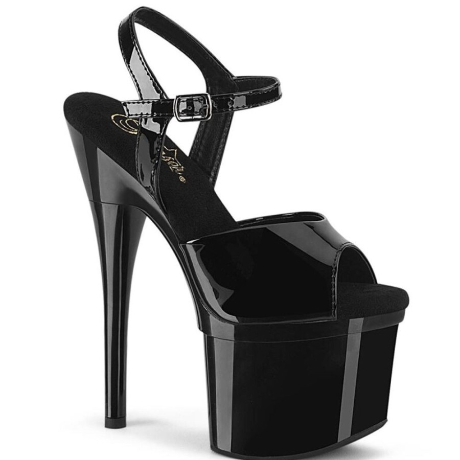 High Heels Pleaser | Pleaser Esteem-709 Plateau Sandaletten Lack Schwarz