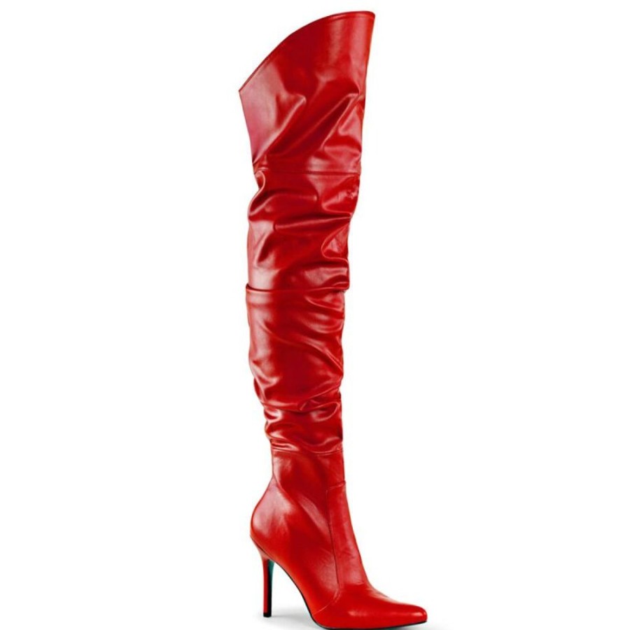 High Heels Pleaser | Pleaser Classique-3011 Overknee Stiefel Kunstleder Rot