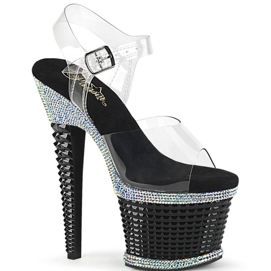 High Heels Pleaser | Pleaser Spectator-708Rs Plateau Sandaletten Strass Silber