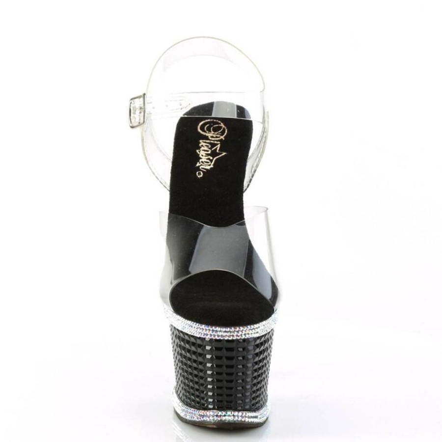 High Heels Pleaser | Pleaser Spectator-708Rs Plateau Sandaletten Strass Silber