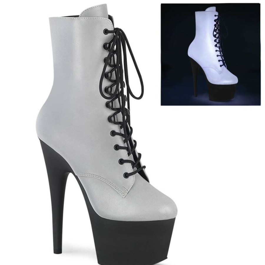 High Heels Pleaser | Pleaser Adore-1020Refl Plateau Stiefeletten Reflektion Weis