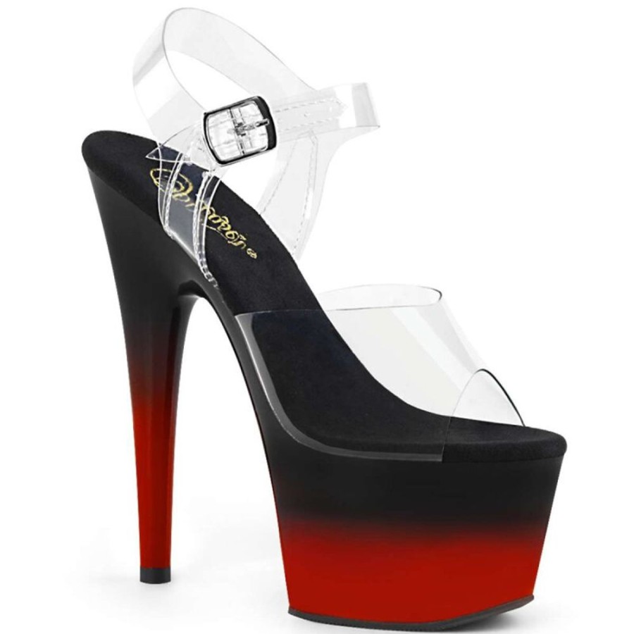 High Heels Pleaser | Pleaser Sandalette Adore-708Br-H Transparent Schwarz Rot Strass