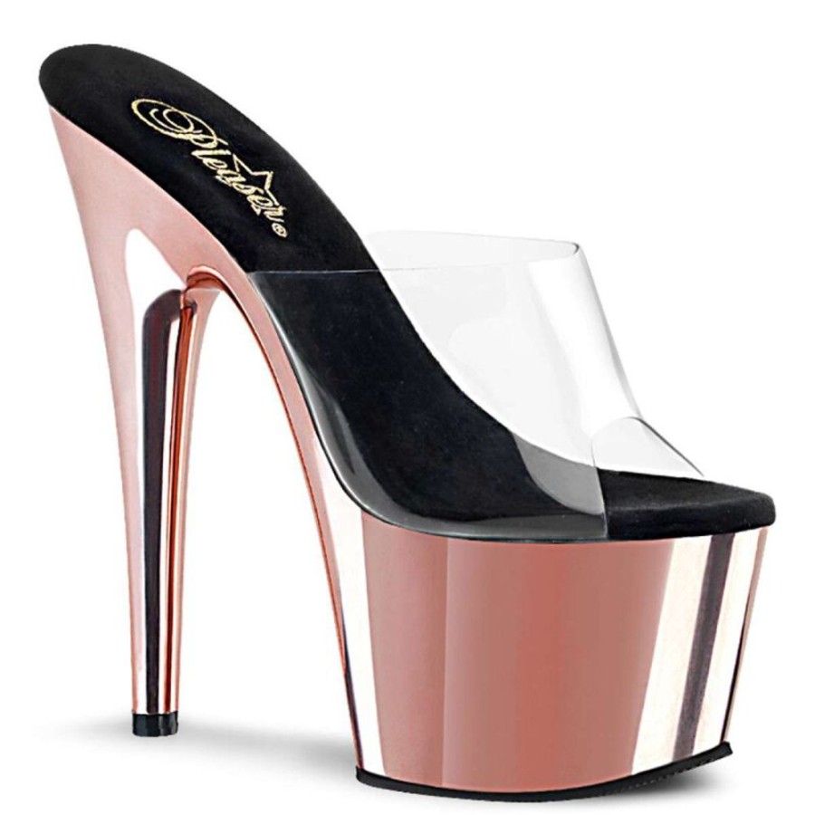 High Heels Pleaser | Pleaser Pantolette Adore-701 Transparent Rose-Gold Chrom