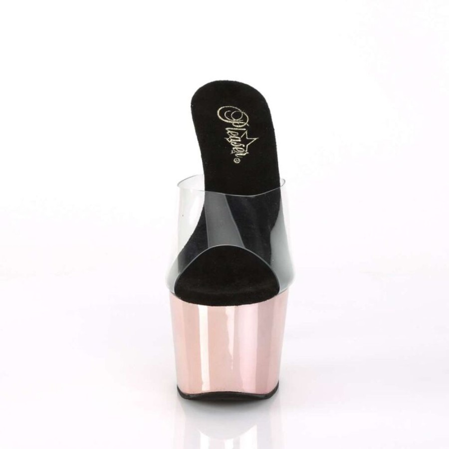 High Heels Pleaser | Pleaser Pantolette Adore-701 Transparent Rose-Gold Chrom