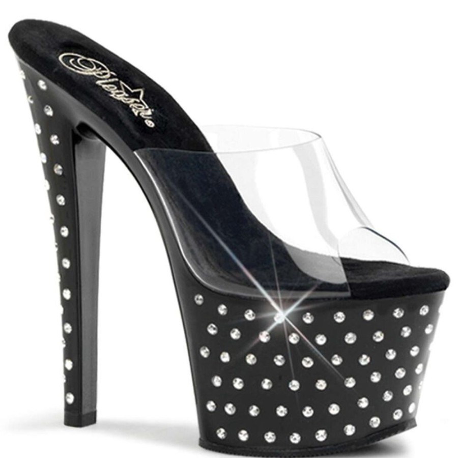 High Heels Pleaser | Pleaser Pantolette Stardust-701 Transparent Schwarz