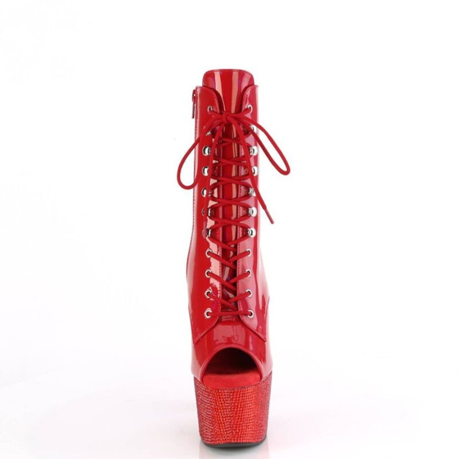 High Heels Pleaser | Pleaser Bejeweled-1021-7 Plateau Stiefeletten Holo Strass Rot